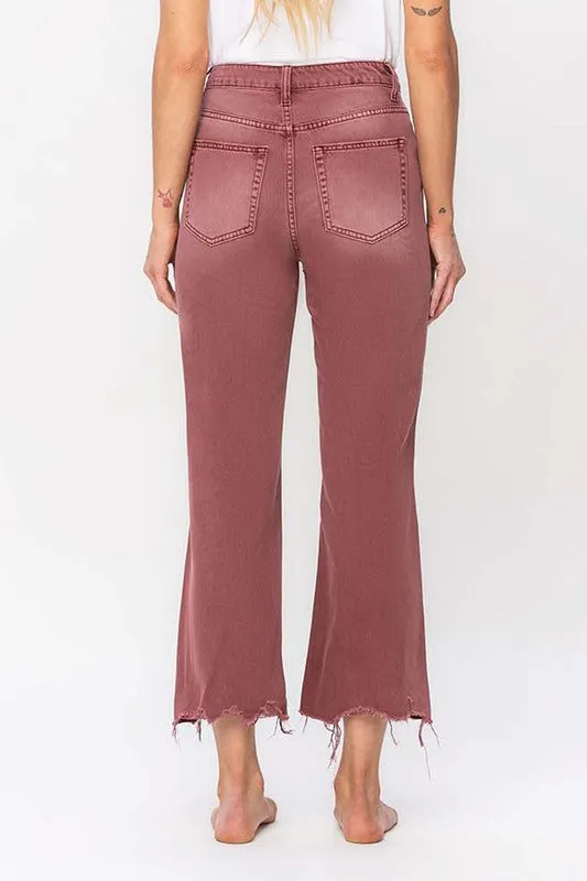 Reyna Vintage Crop Flare Jeans - Burgundy / BEST SELLER