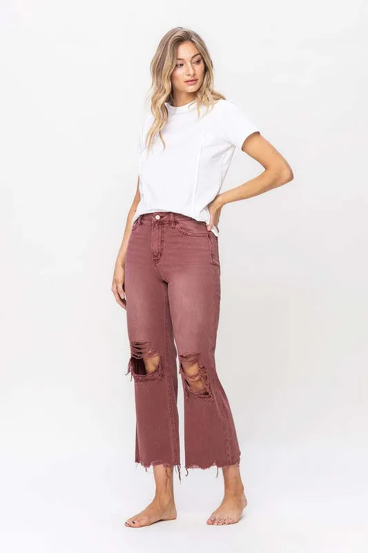 Reyna Vintage Crop Flare Jeans - Burgundy / BEST SELLER