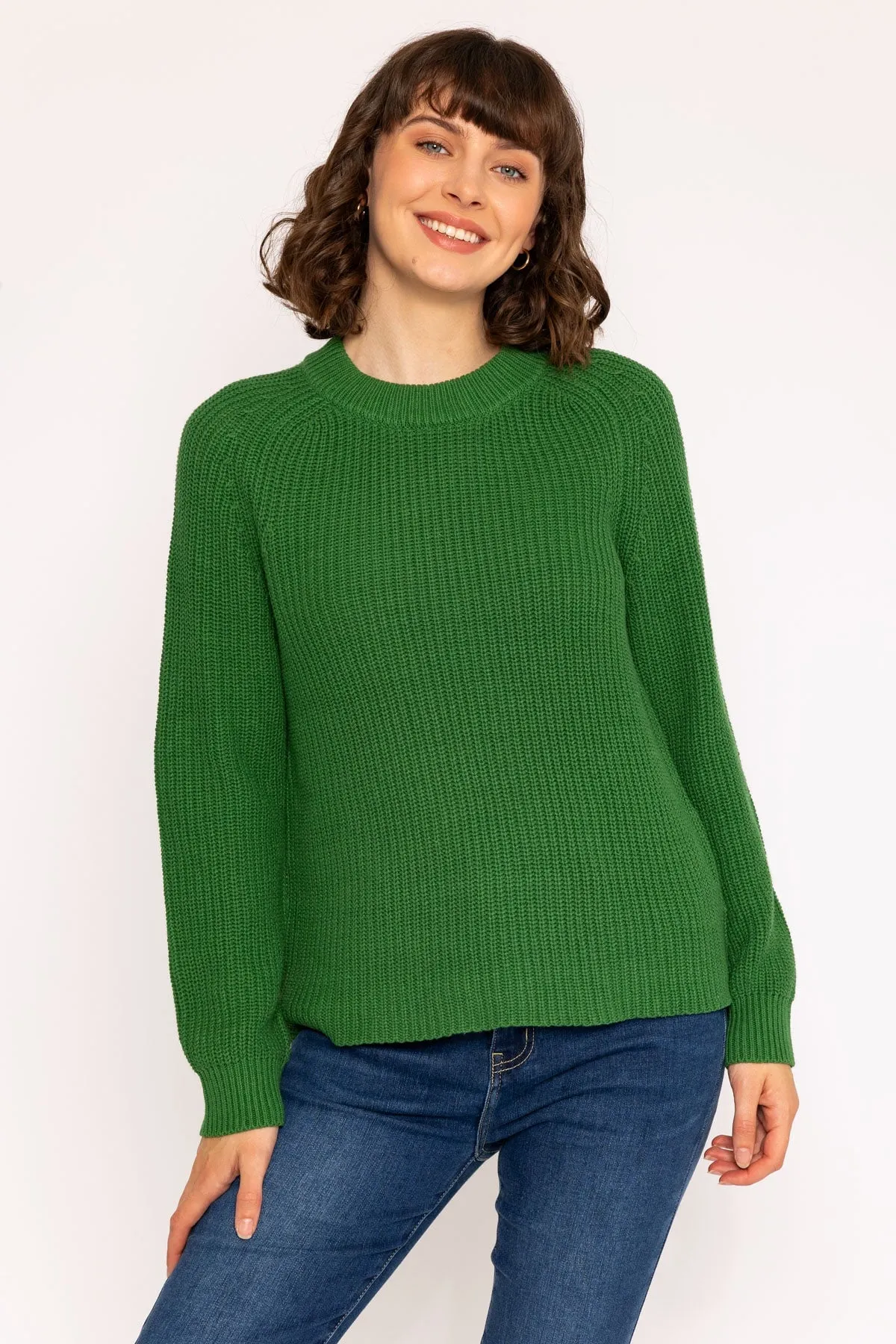 Rib High Neck Knit Jumper in Green