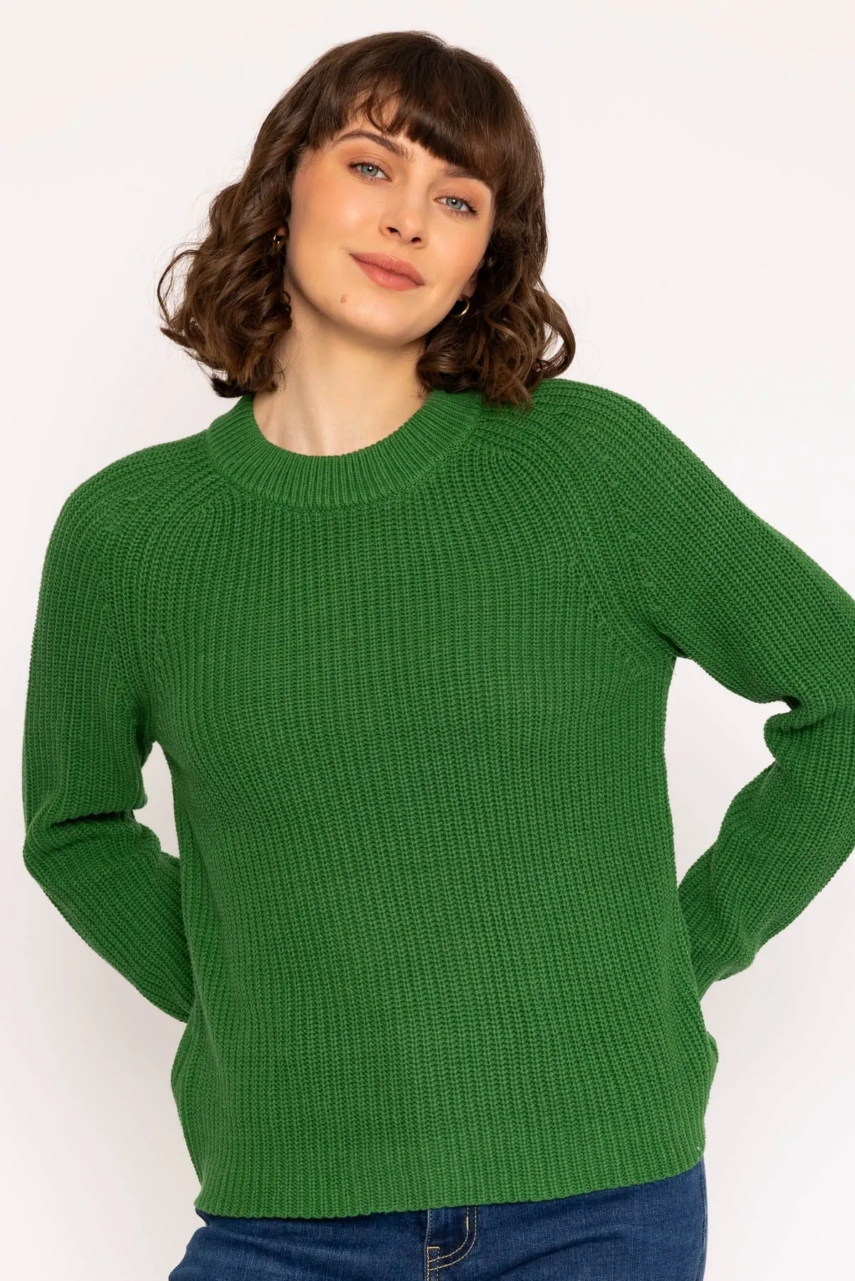 Rib High Neck Knit Jumper in Green