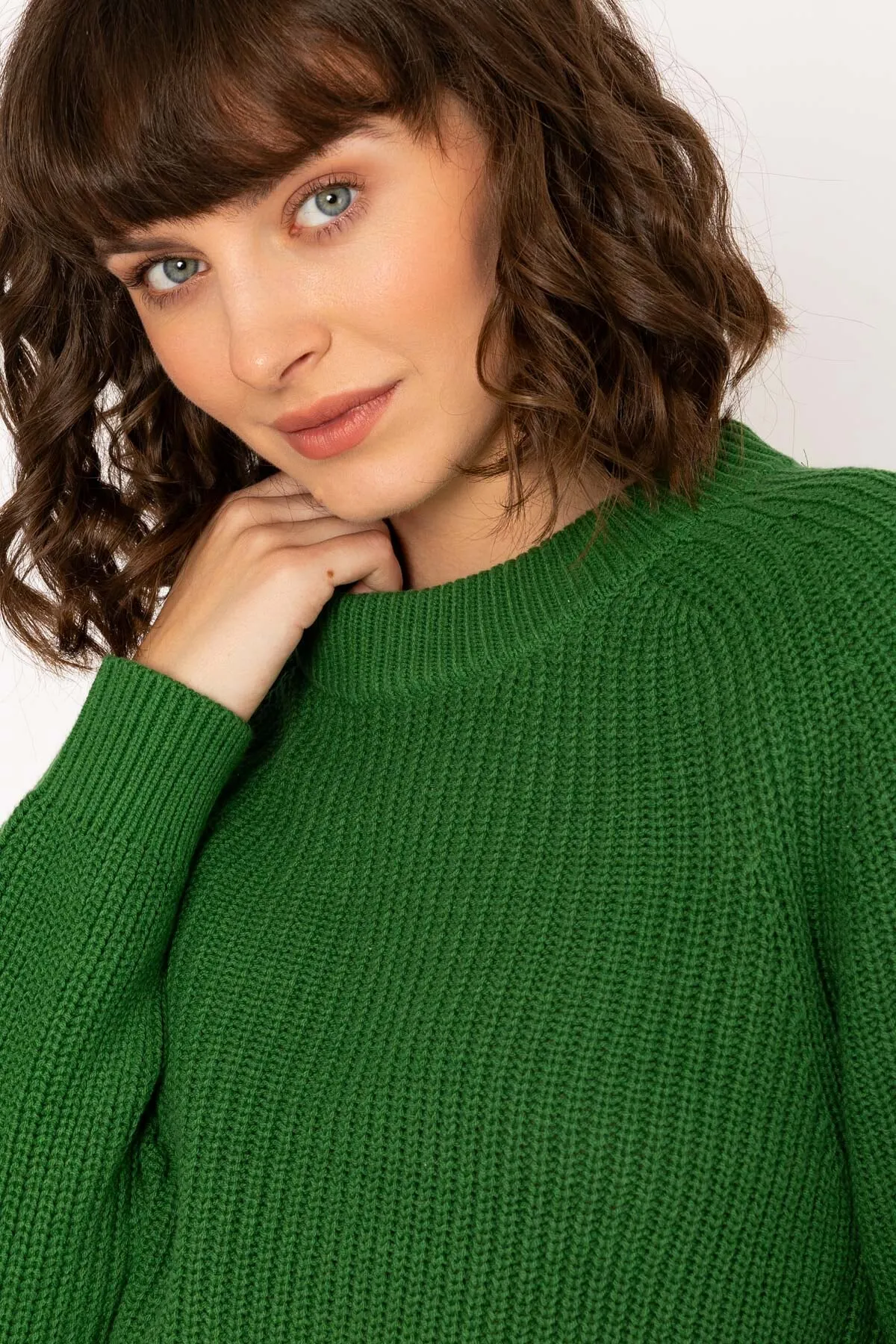 Rib High Neck Knit Jumper in Green