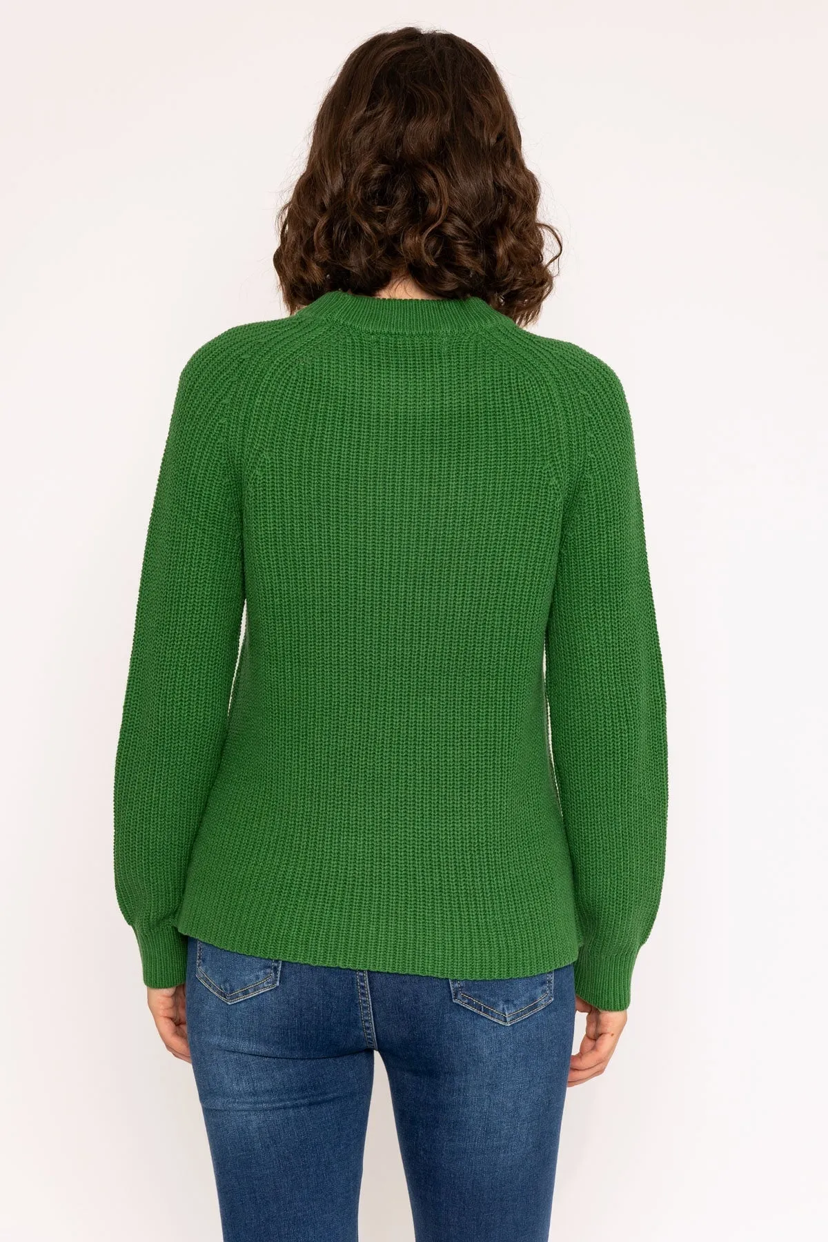 Rib High Neck Knit Jumper in Green