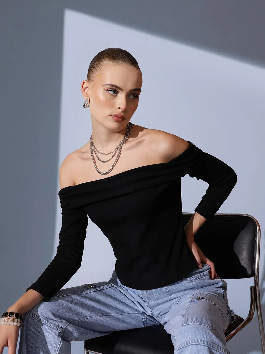 Rib Off Shoulder Top