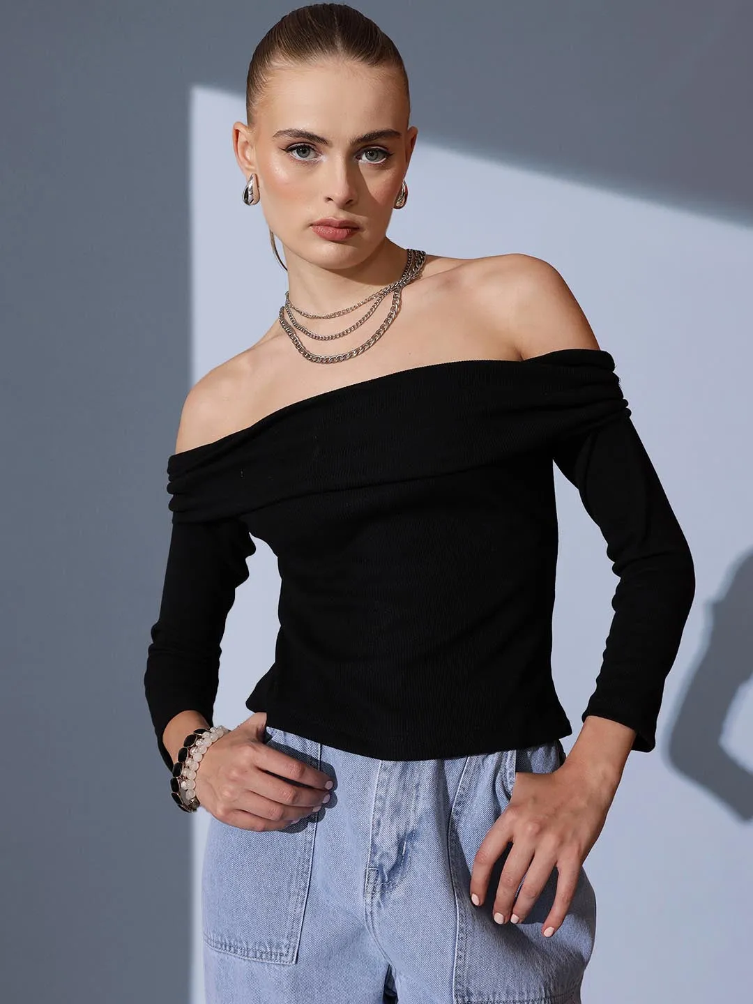 Rib Off Shoulder Top