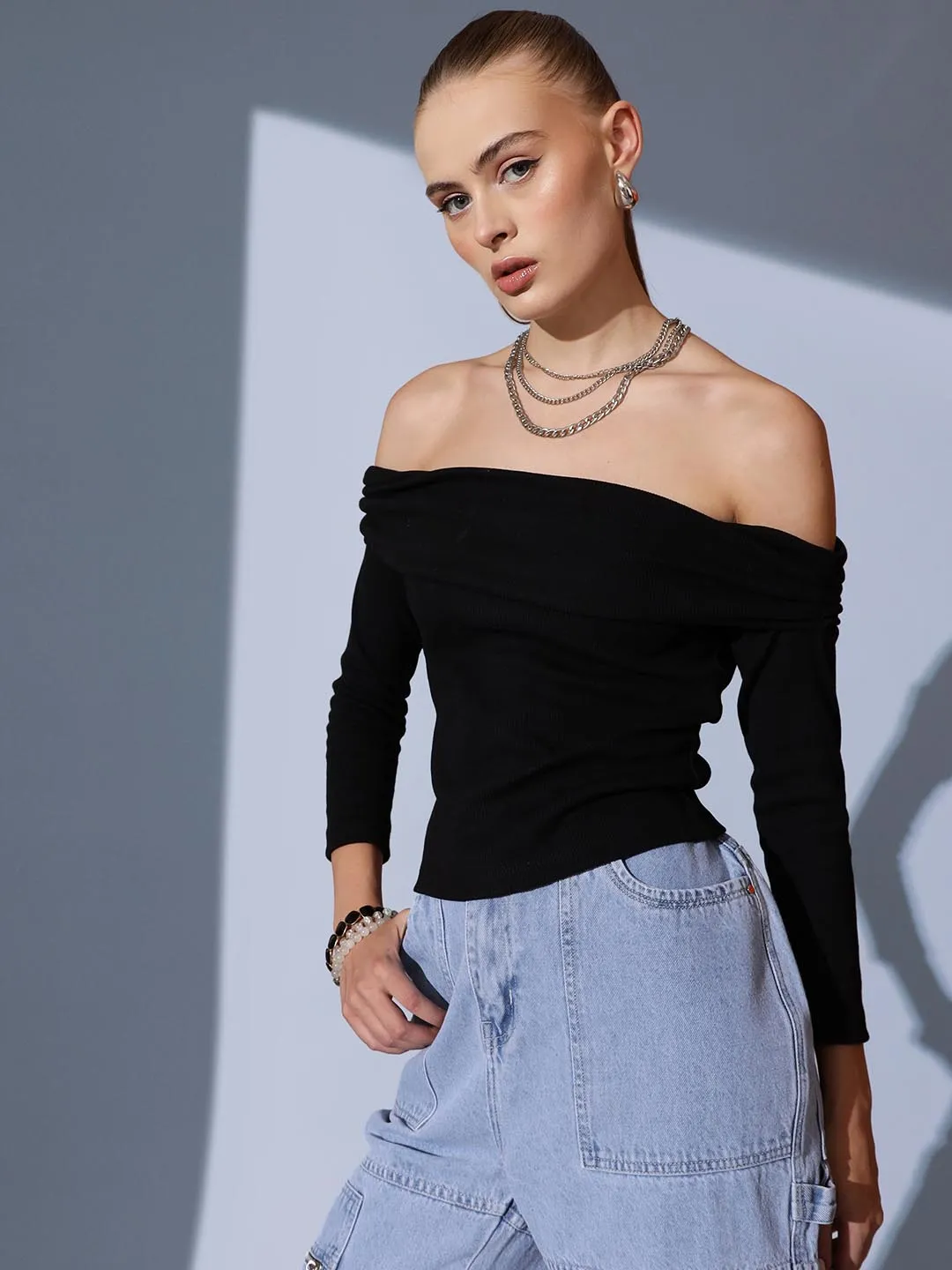 Rib Off Shoulder Top