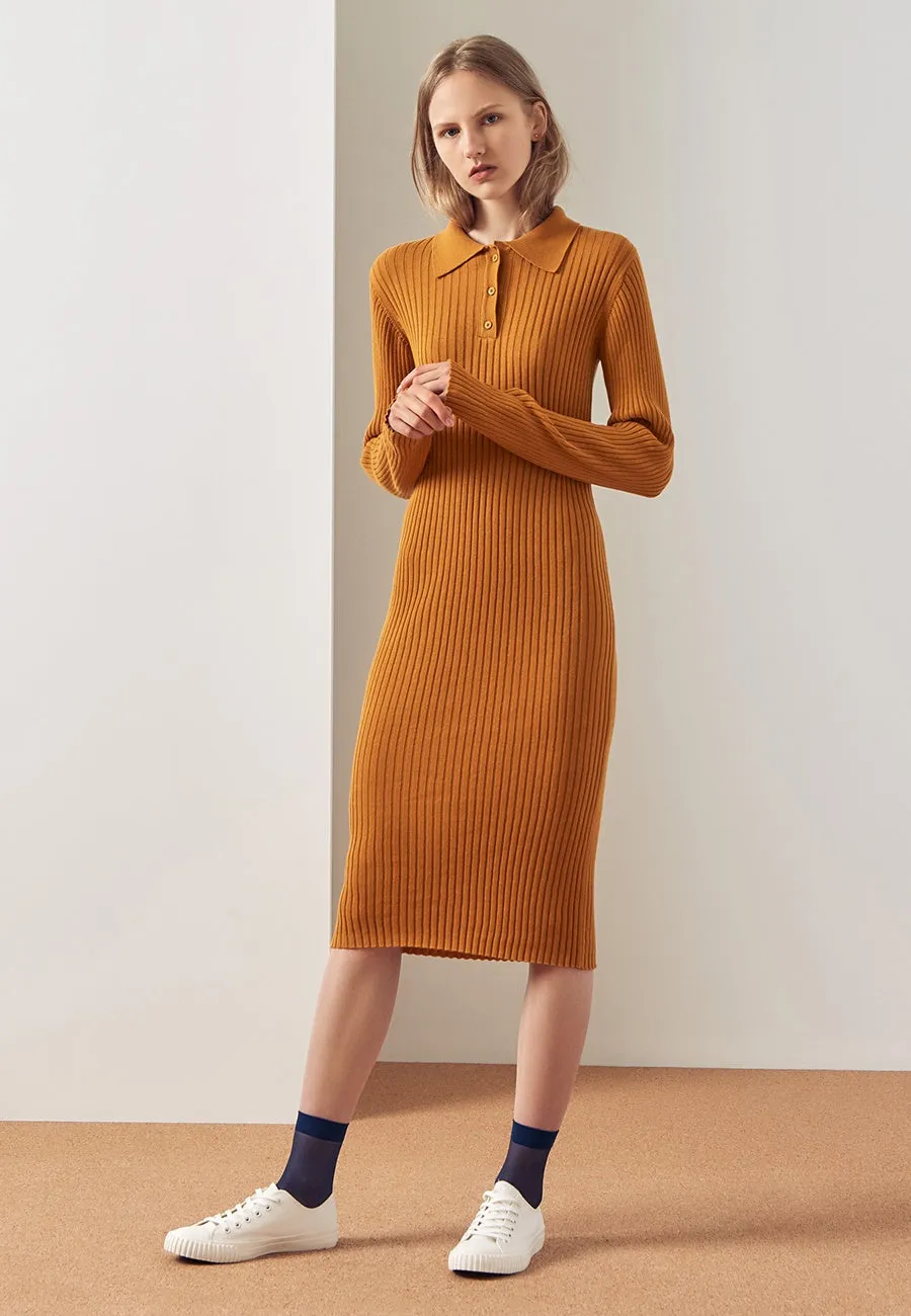 Rib Polo Dress - amber