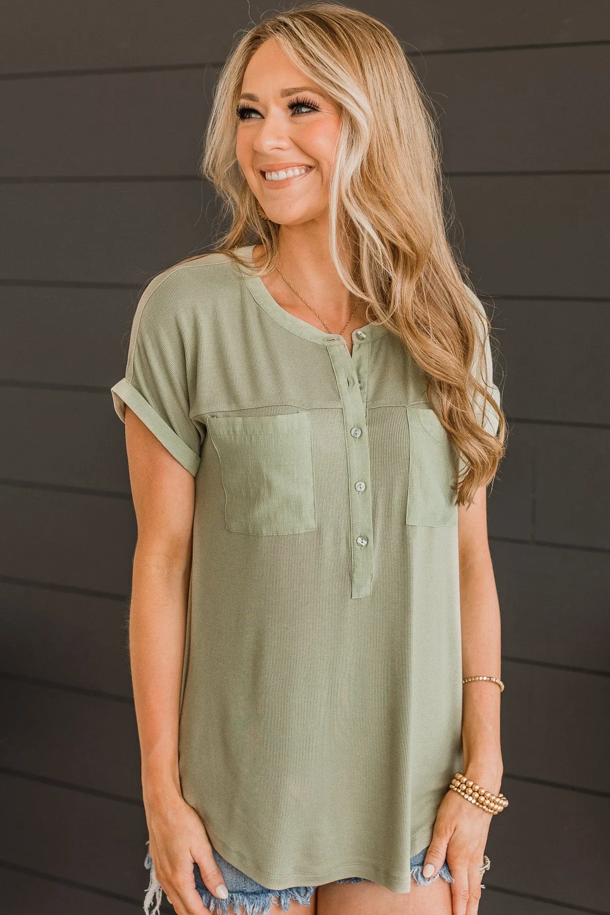 Ribbed Knit Top in Sage for a Positive Mindset