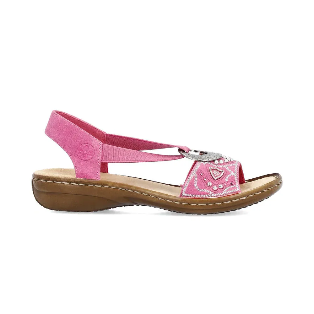 RIEKER SLINGBACK FLAT WITH ORNAMENT FUCHSIA - WOMENS