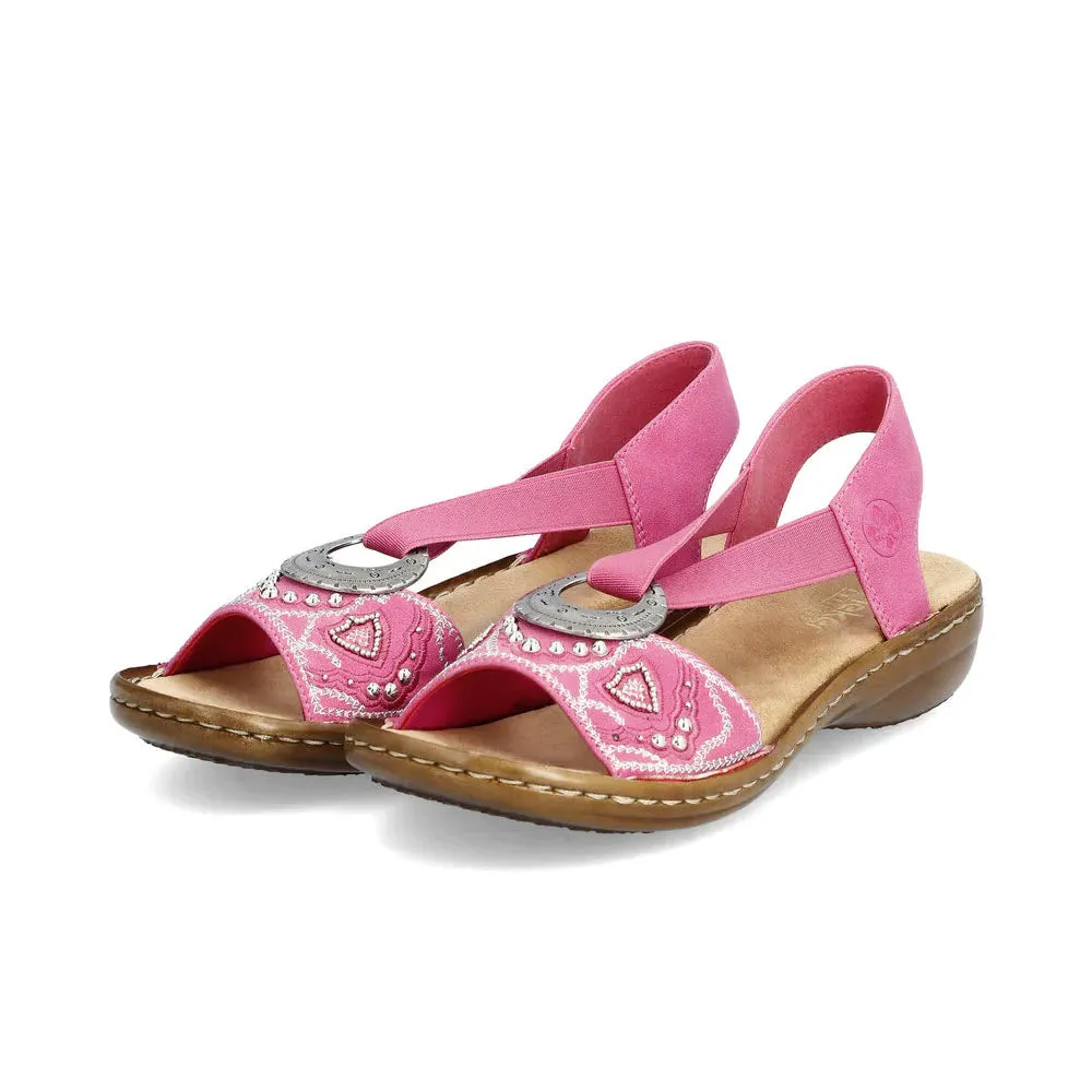 RIEKER SLINGBACK FLAT WITH ORNAMENT FUCHSIA - WOMENS