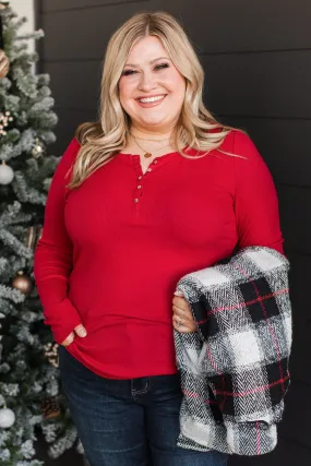 Knit Henley Top in Red