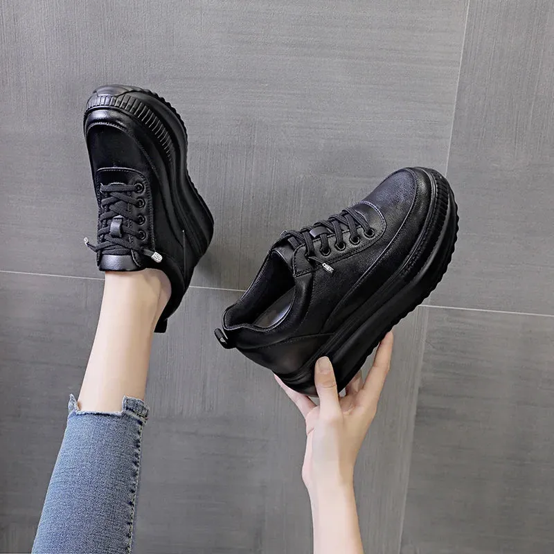 Round Toe Black Platform Sneakers