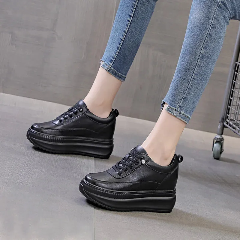 Round Toe Black Platform Sneakers