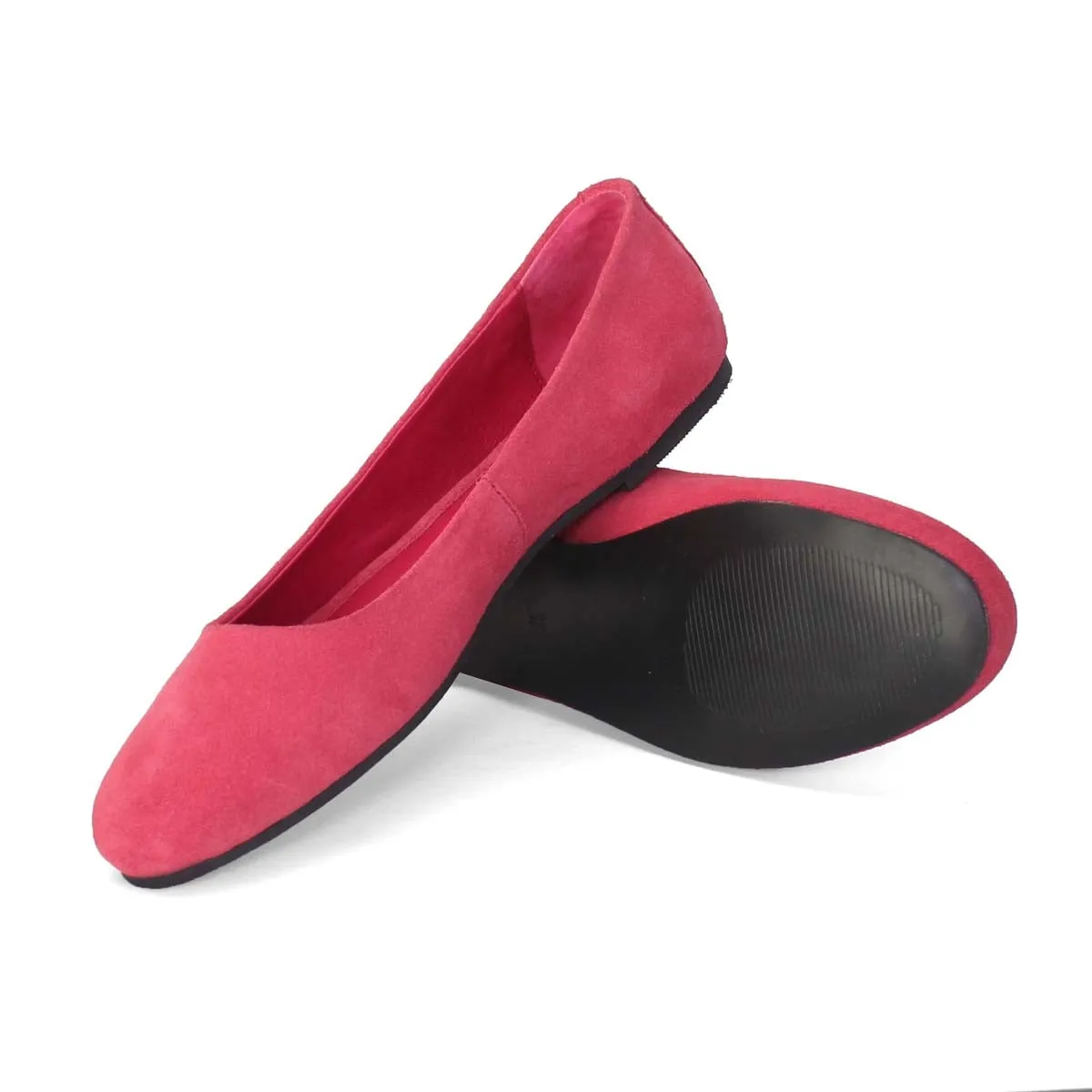 Round Toe Flat Rose Pink Suede Leather Ballerinas