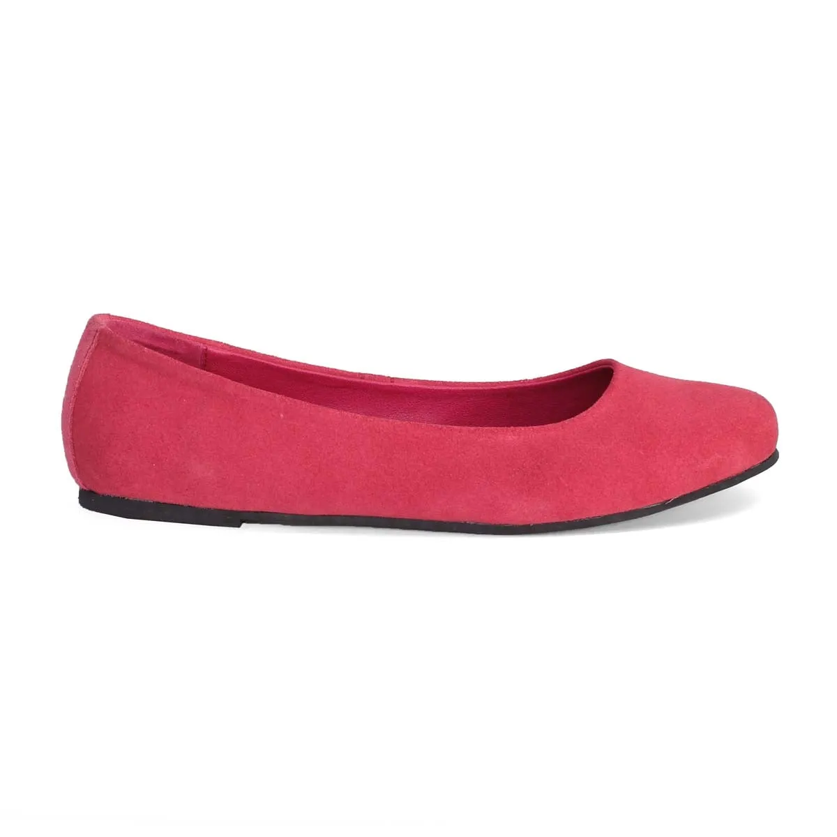 Round Toe Flat Rose Pink Suede Leather Ballerinas