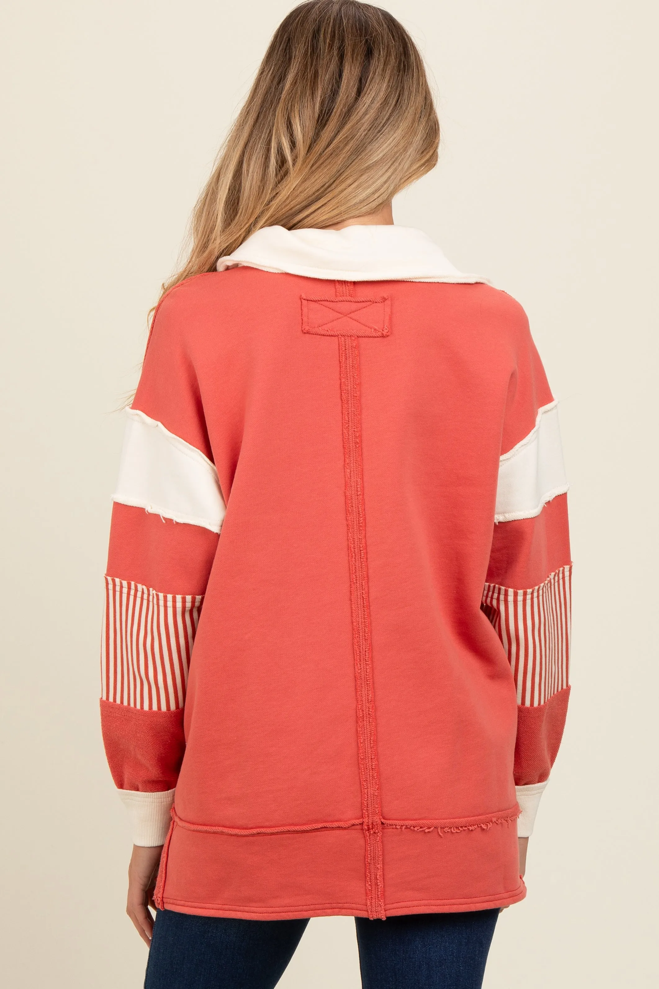 Rust Colorblock Stripe Maternity Polo Pullover Top