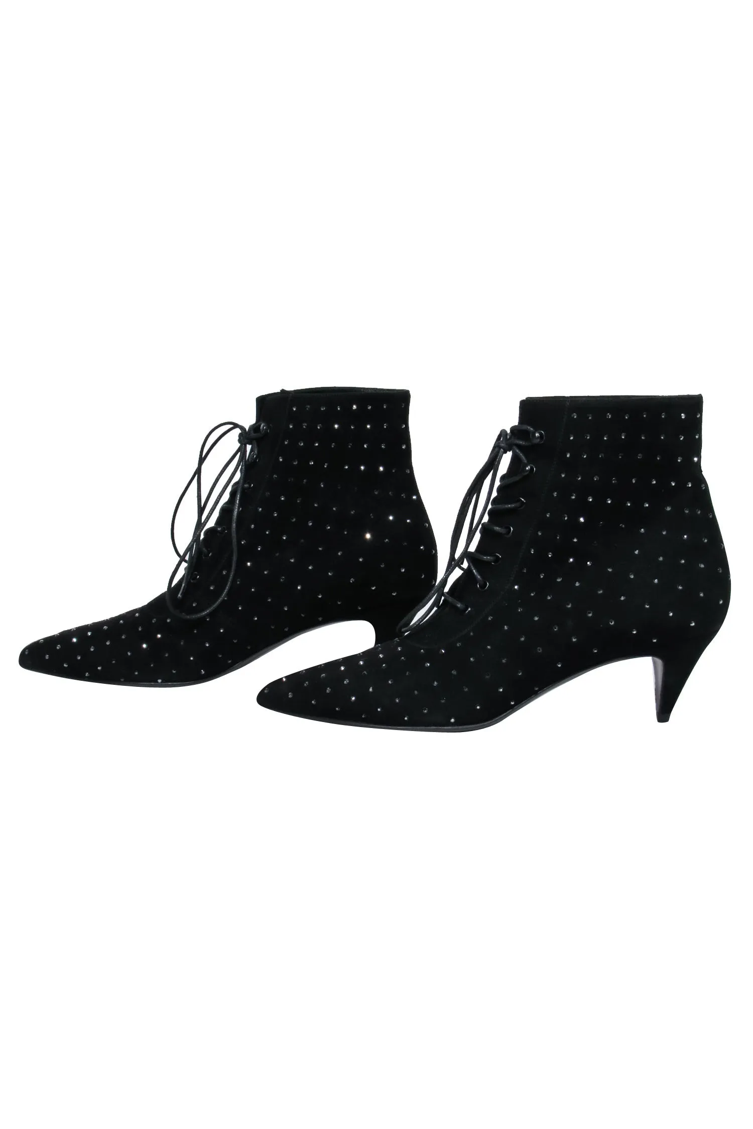 Saint Laurent - Black Suede Lace-Up Ankle Boots w/ Crystal Embellishments Sz 8