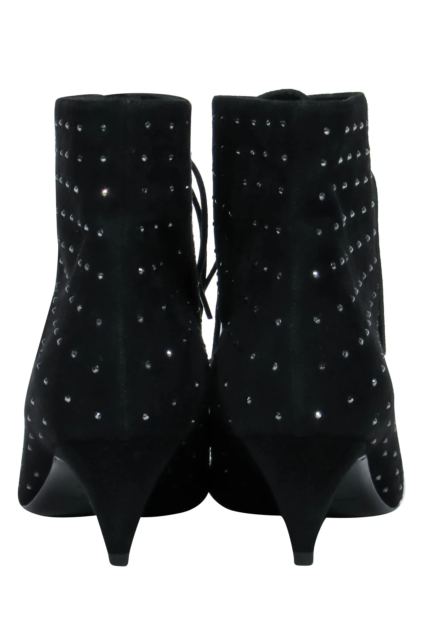 Saint Laurent - Black Suede Lace-Up Ankle Boots w/ Crystal Embellishments Sz 8