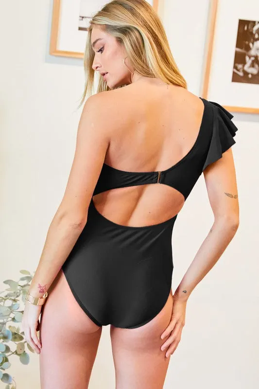 Solid One Shoulder Swimsuit