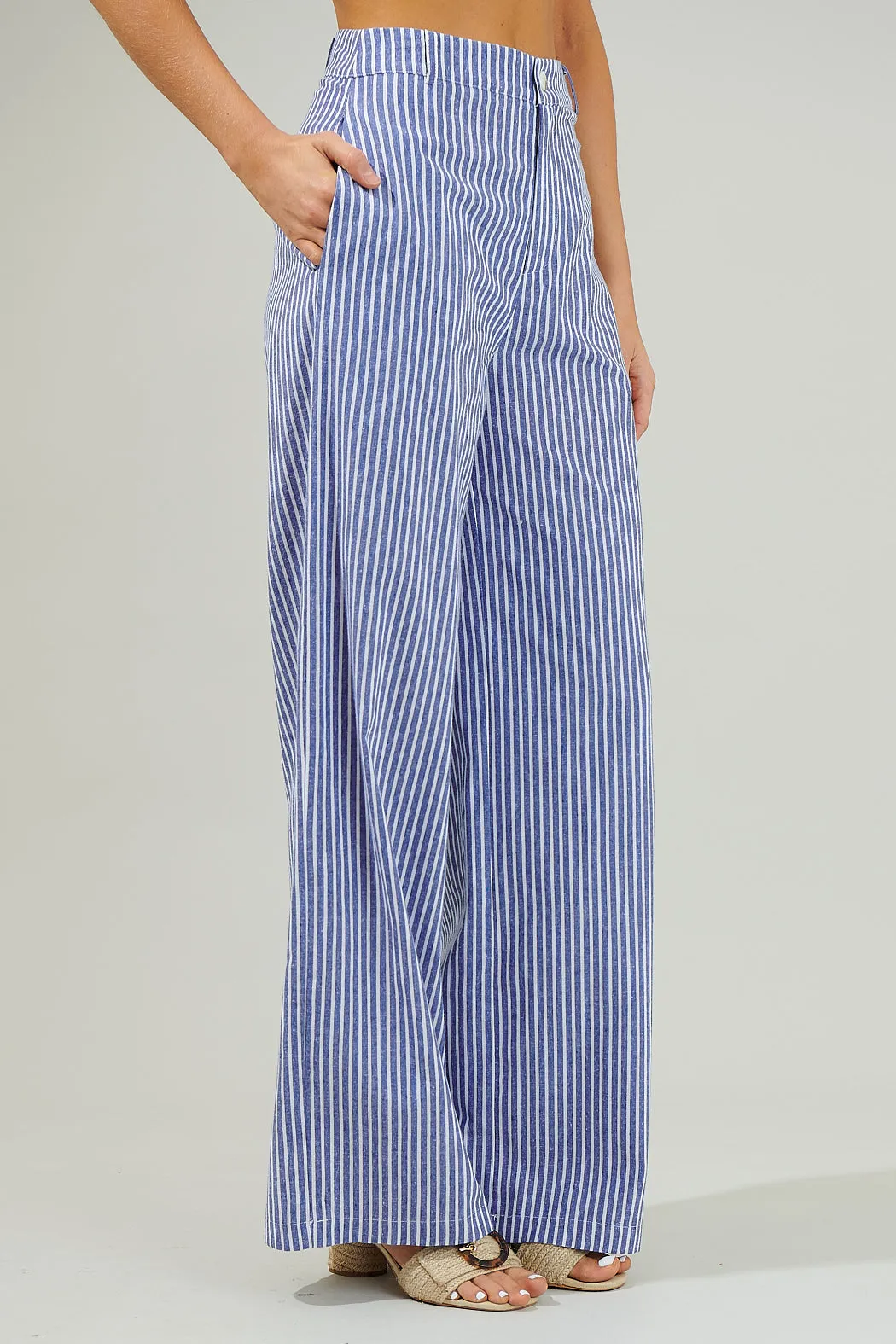 Sandy Striped Chelsea Belted Wide Leg Trousers