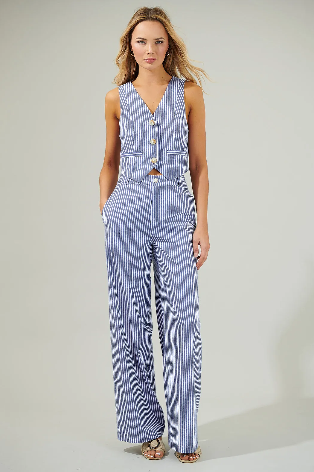 Sandy Striped Chelsea Belted Wide Leg Trousers