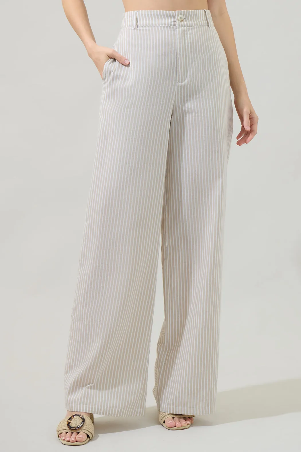 Sandy Striped Chelsea Belted Wide Leg Trousers