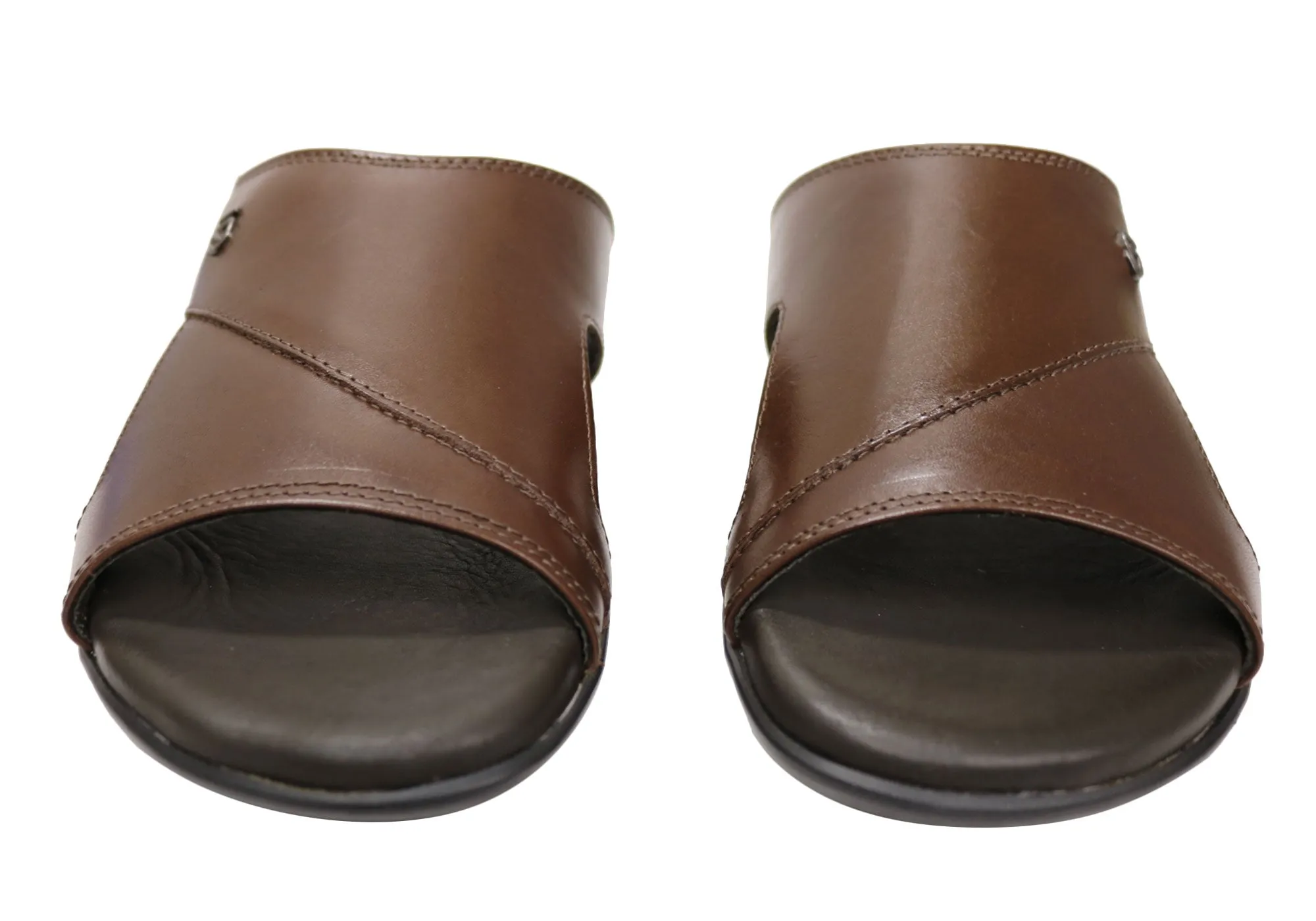 Savelli Banks Mens Comfortable Leather Slides Sandals Made In Brazil