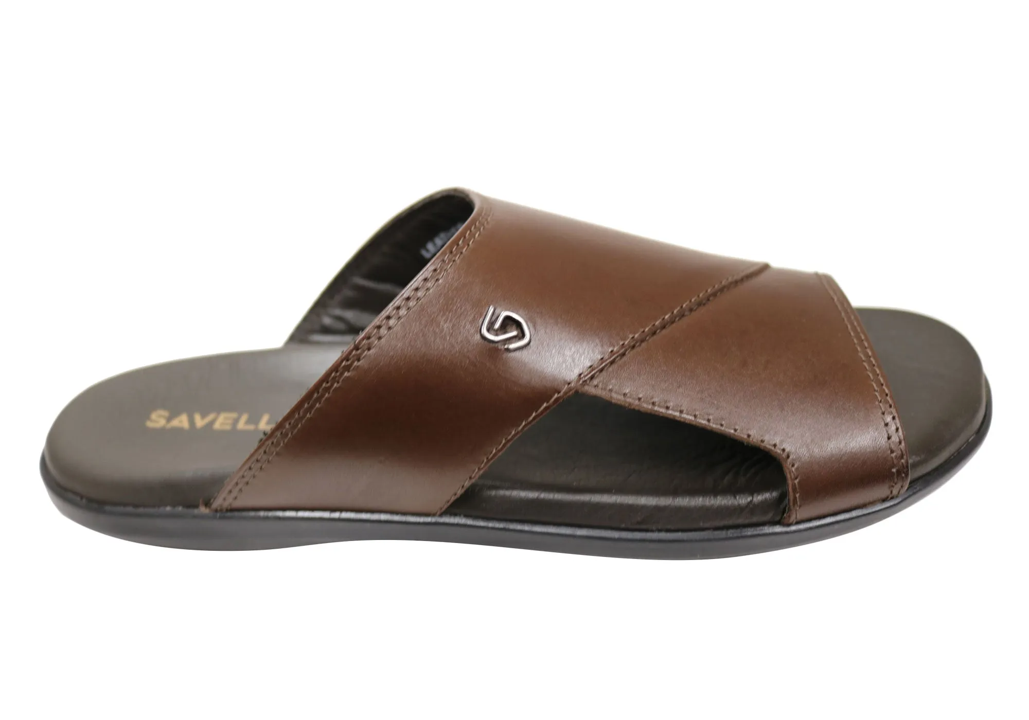 Savelli Banks Mens Comfortable Leather Slides Sandals Made In Brazil