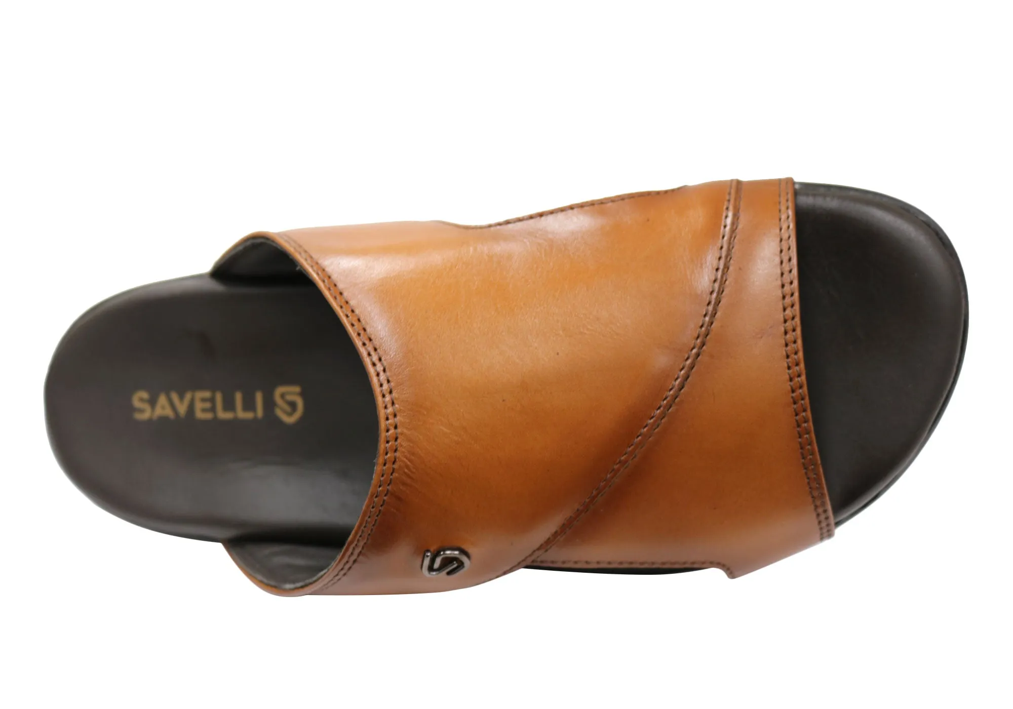 Savelli Banks Mens Comfortable Leather Slides Sandals Made In Brazil