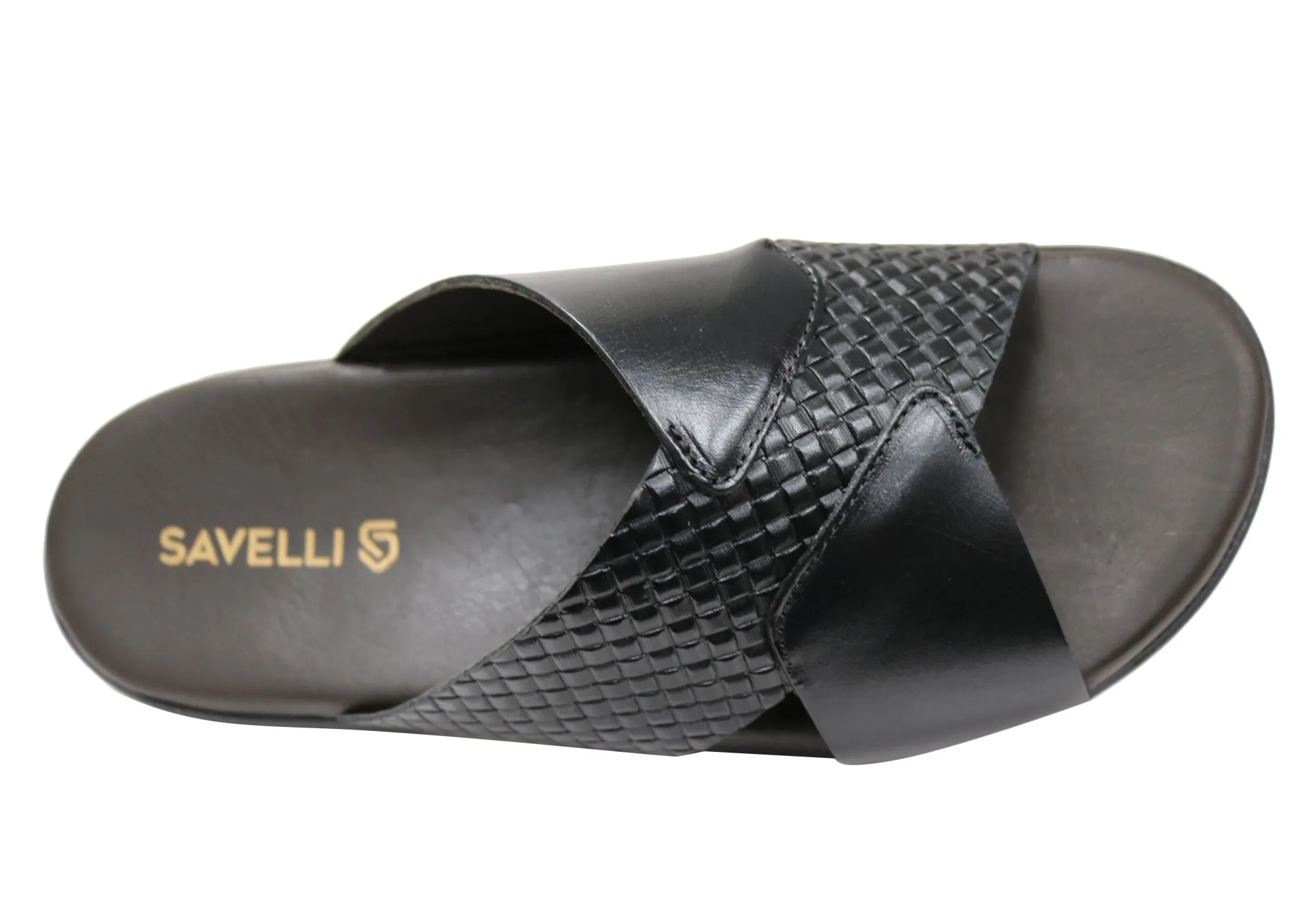 Savelli Henry Mens Comfortable Leather Slides Sandals Made In Brazil