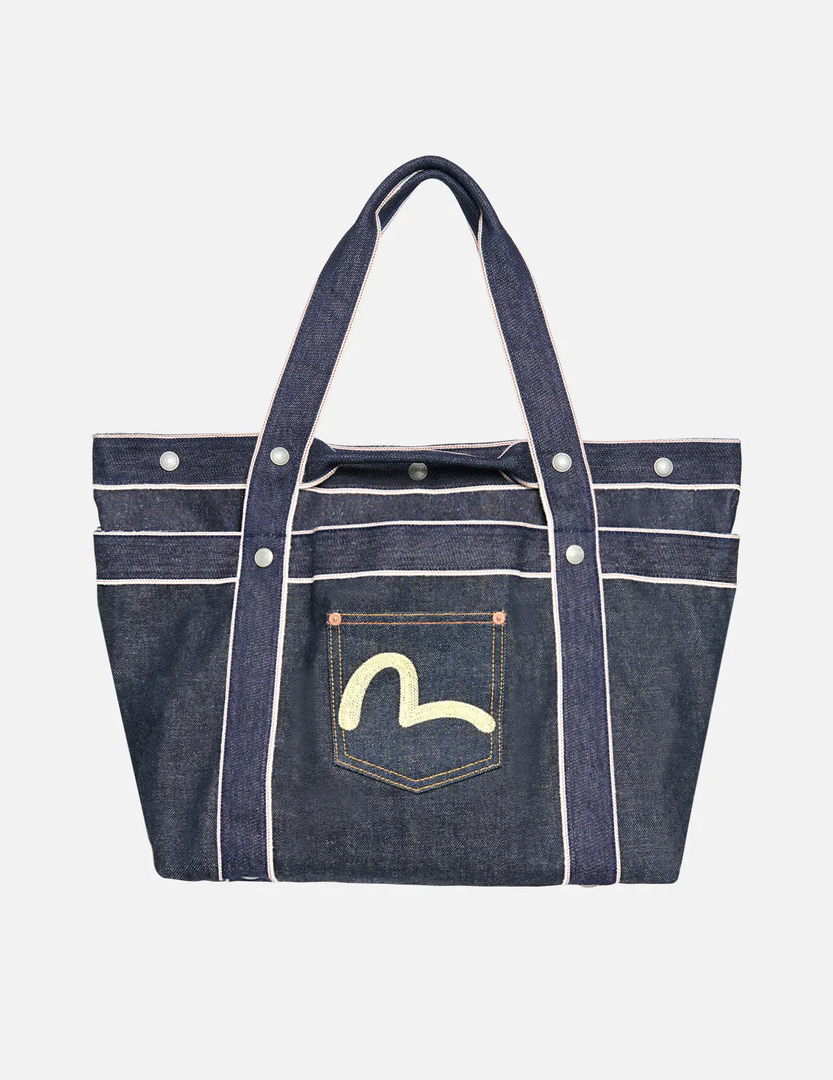 Seagull Embroidered Pocket Denim Tote Bag