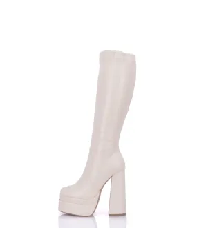 Severine platform chunky knee boots beige