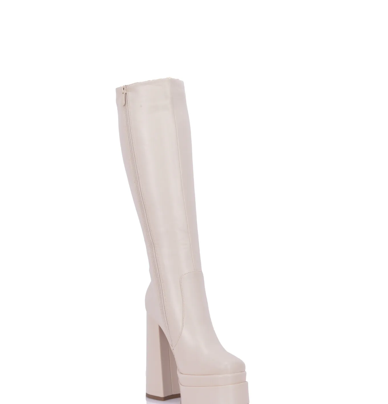 Severine platform chunky knee boots beige