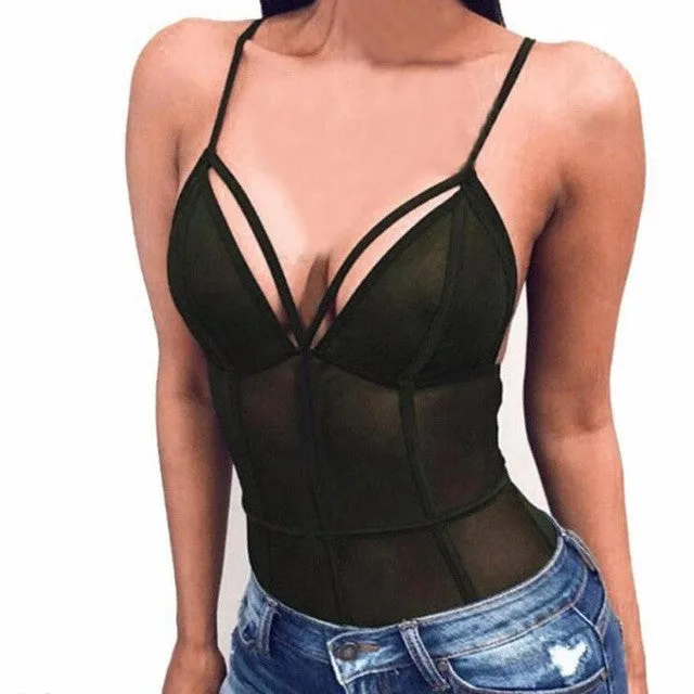 Sexy Bodysuit Women Club Mesh Bodysuits Ladies V Neck One-Piece 3 Colors SM6