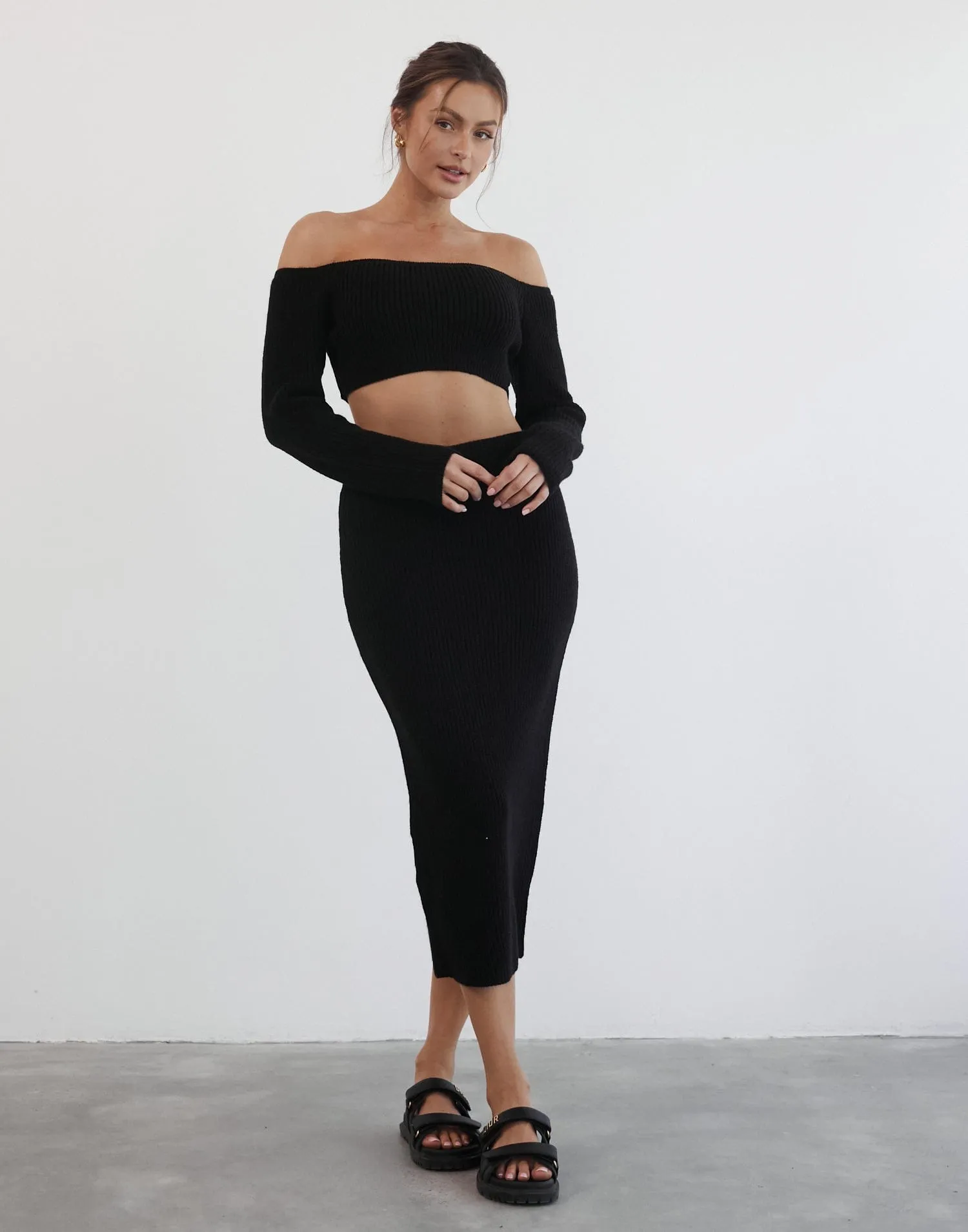 Sharna Black Knit Long Sleeve Top