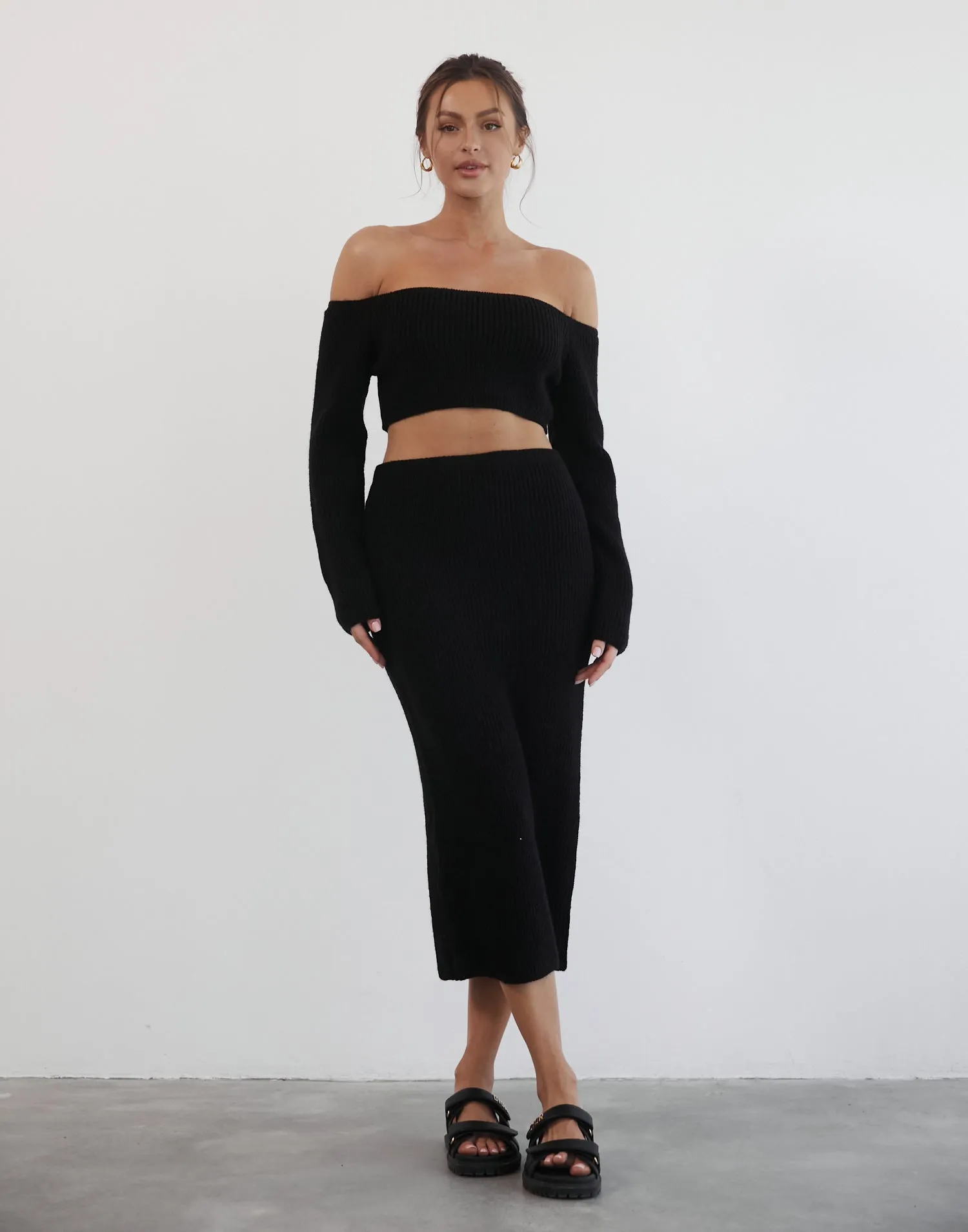 Sharna Black Knit Long Sleeve Top