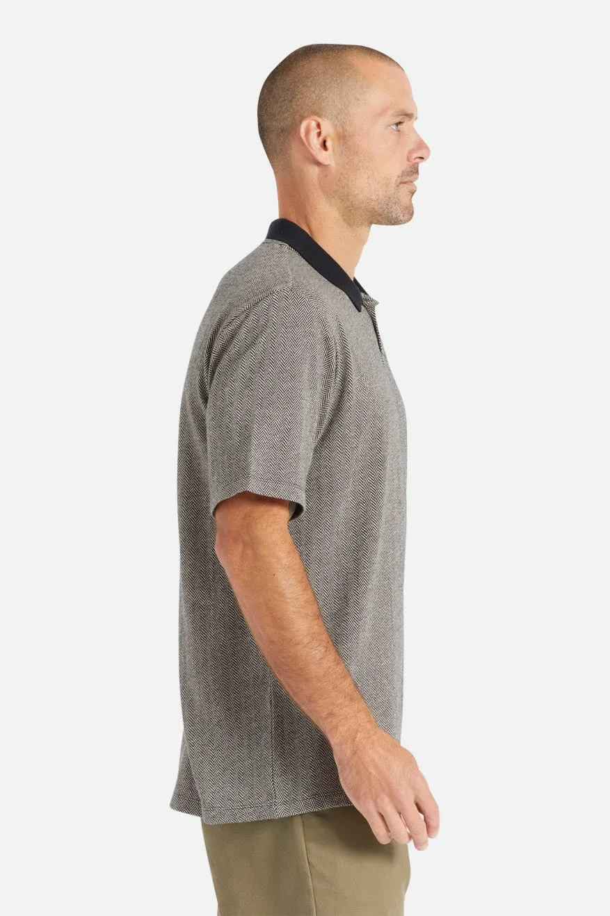 Shield Herringbone S/S Polo Knit - Black/Beige