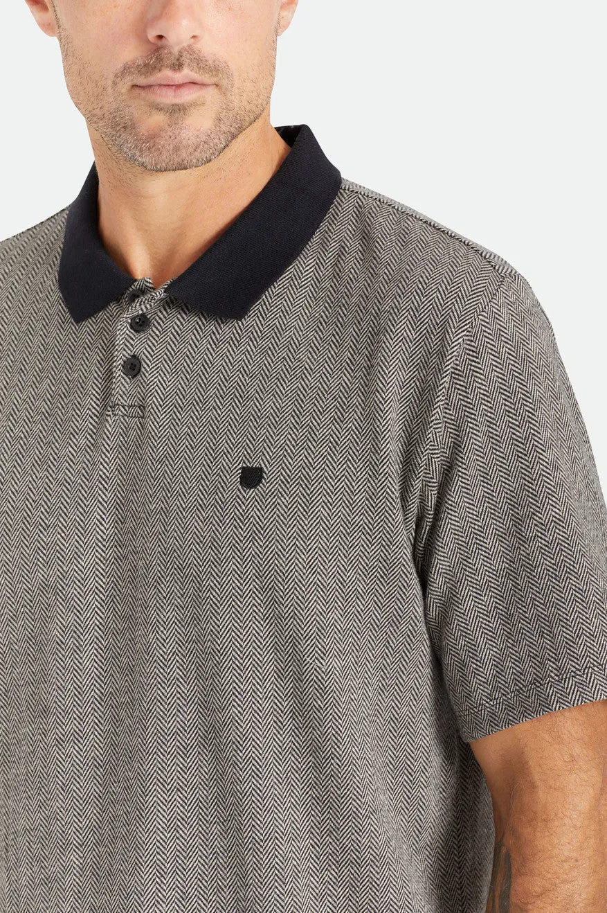 Shield Herringbone S/S Polo Knit - Black/Beige