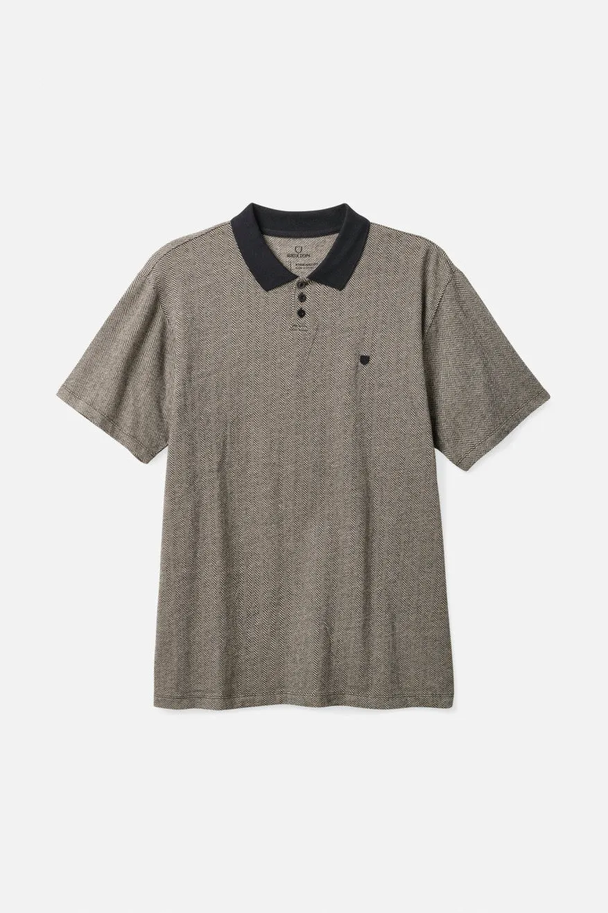 Shield Herringbone S/S Polo Knit - Black/Beige