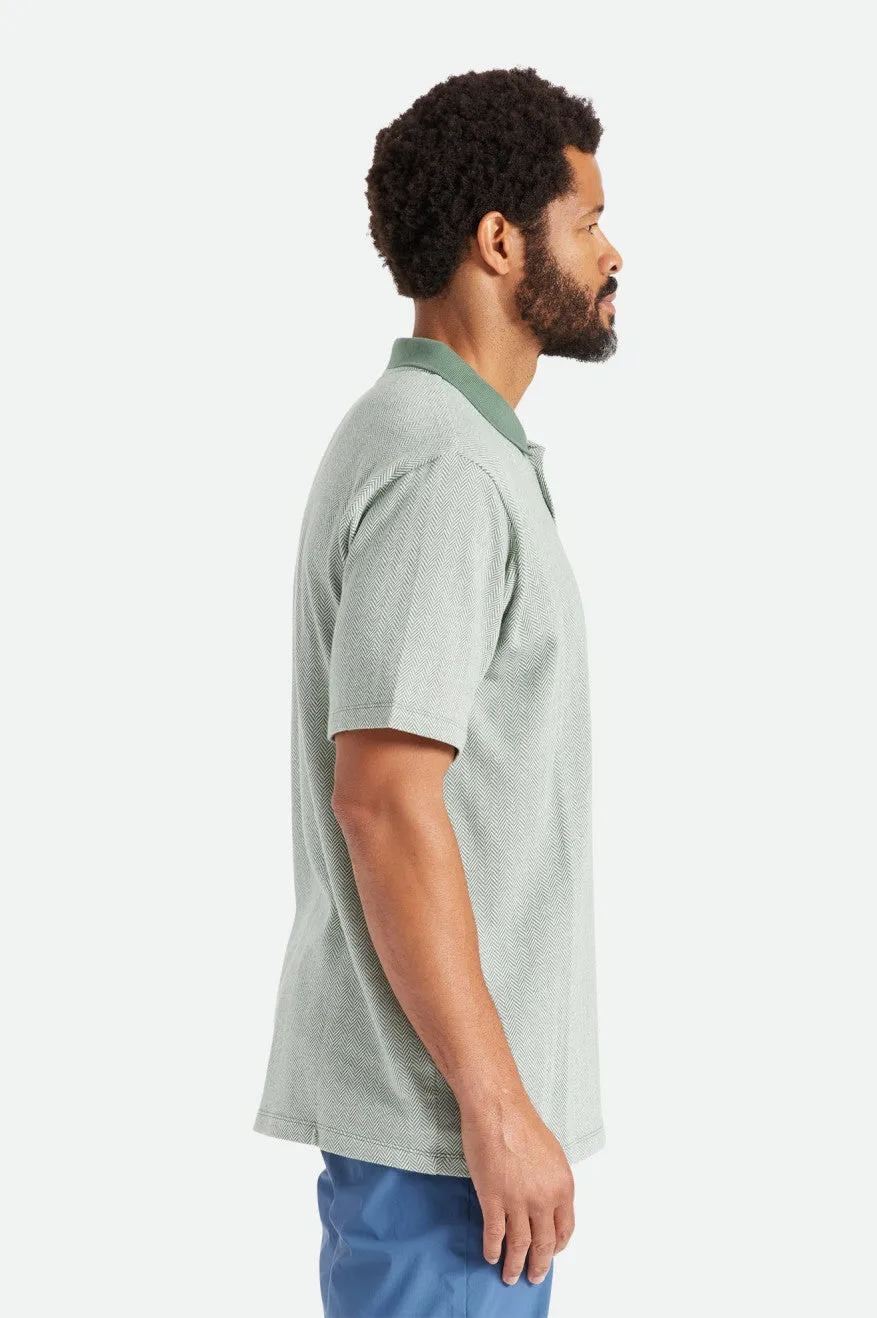 Shield Herringbone S/S Polo Knit - Dark Forest/Off White