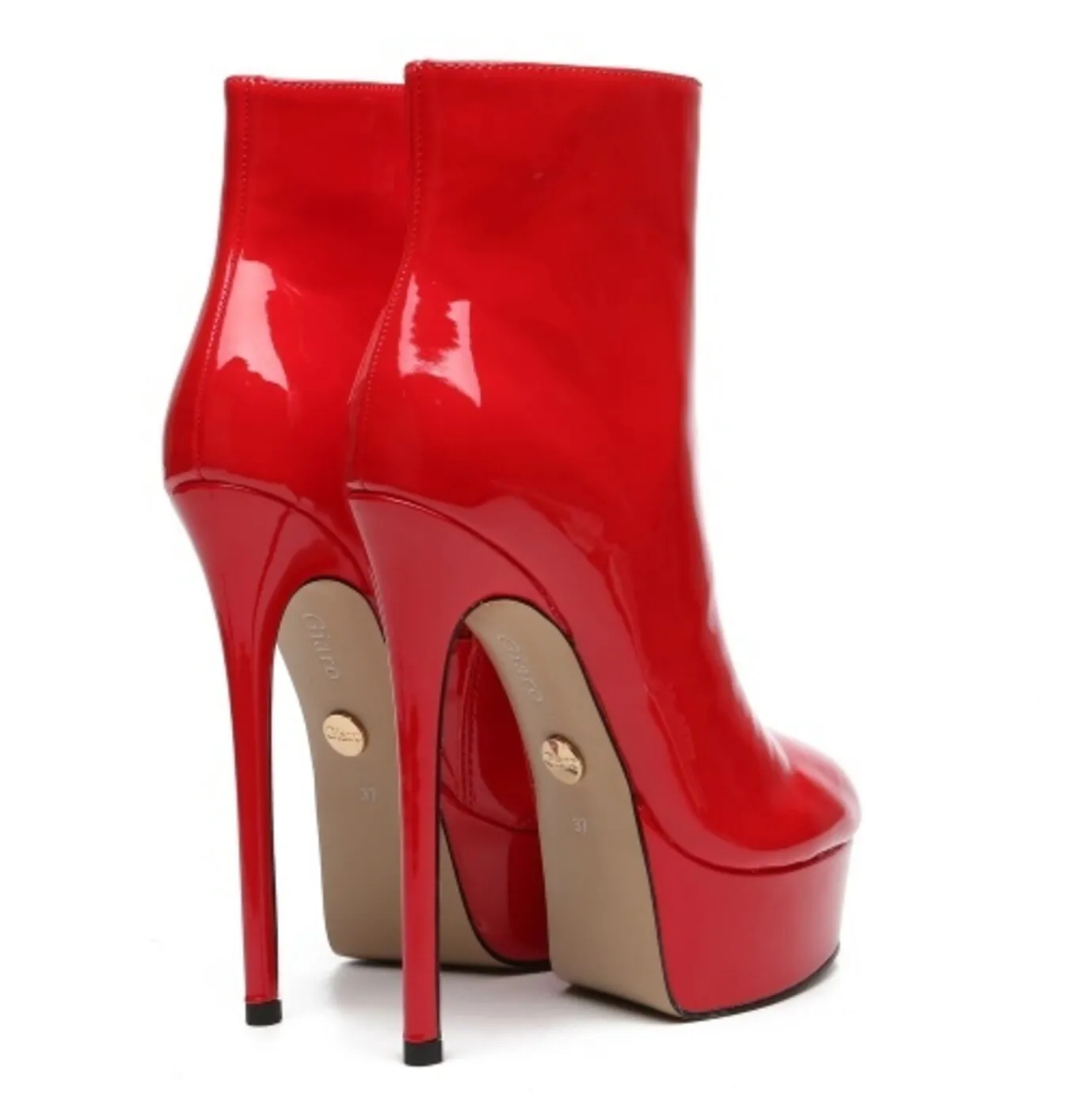 Siddy red shiny ankle boots