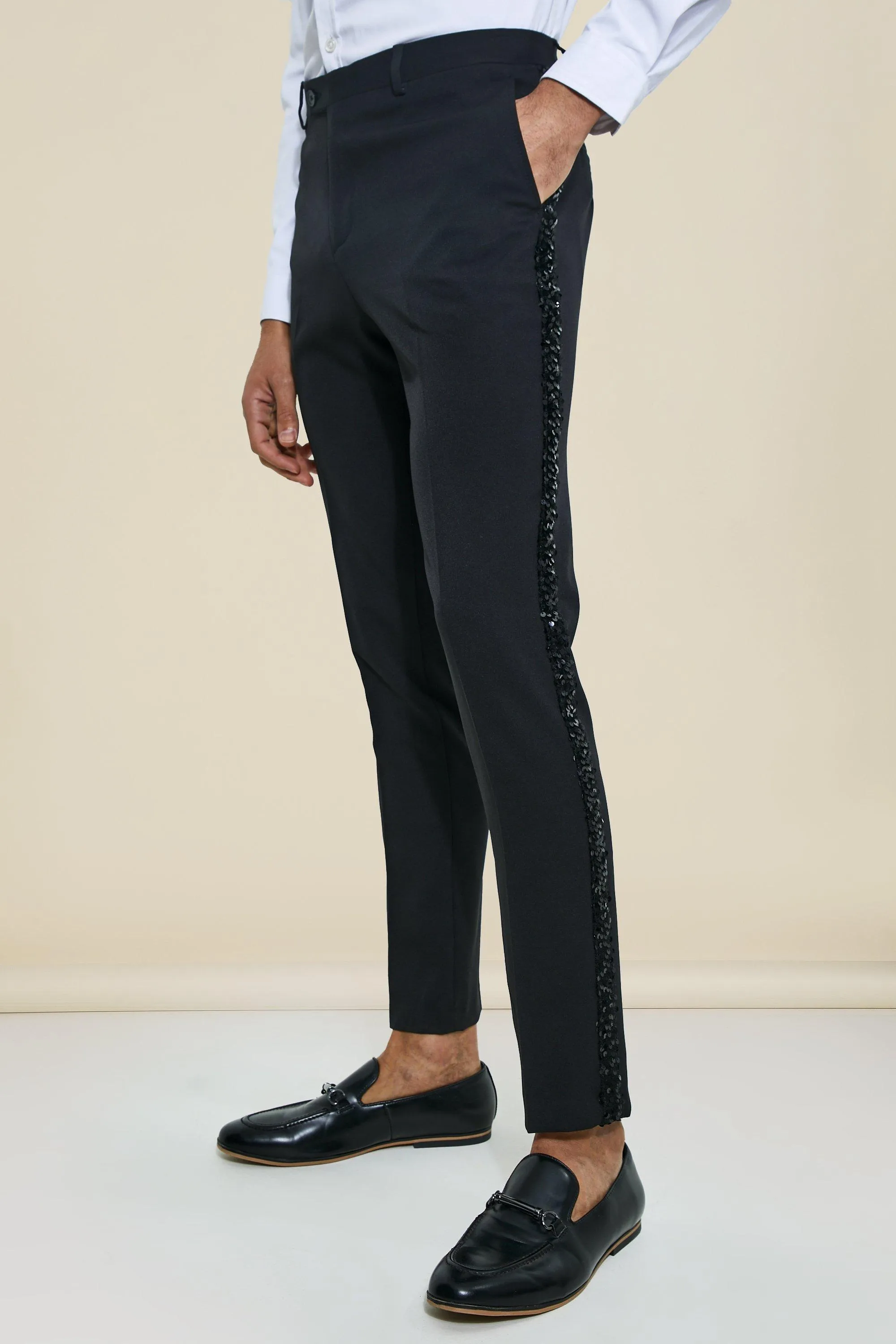 Skinny Sequin Tape Suit Trousers