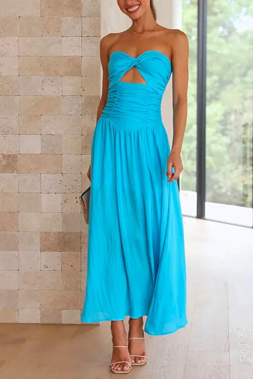 Sleeveless Off Shoulder Cut Out Waisted Maxi Swing Dress