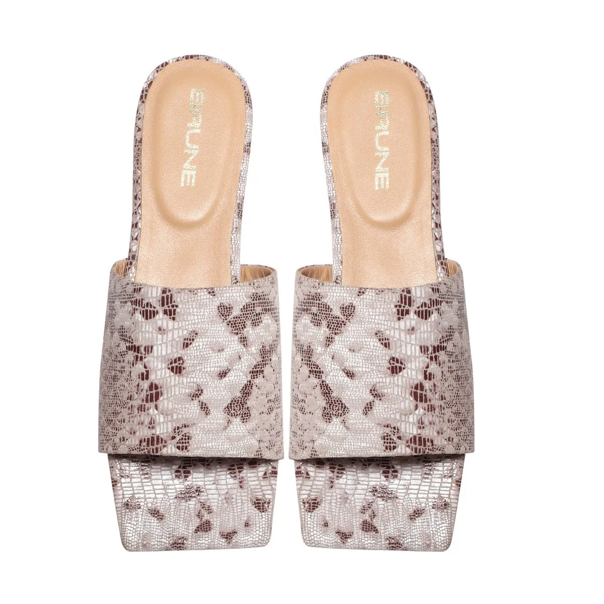 Snake Print Leather Squared Toe Ladies Slide-In Slippers by BRUNE & BARESKIN