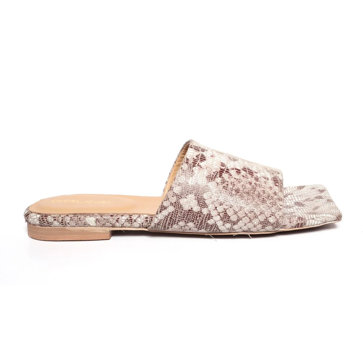 Snake Print Leather Squared Toe Ladies Slide-In Slippers by BRUNE & BARESKIN