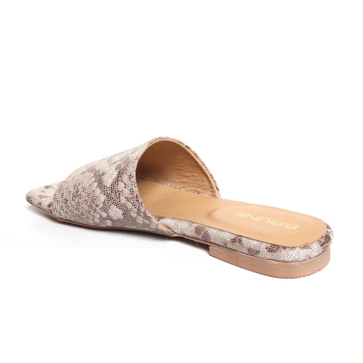 Snake Print Leather Squared Toe Ladies Slide-In Slippers by BRUNE & BARESKIN