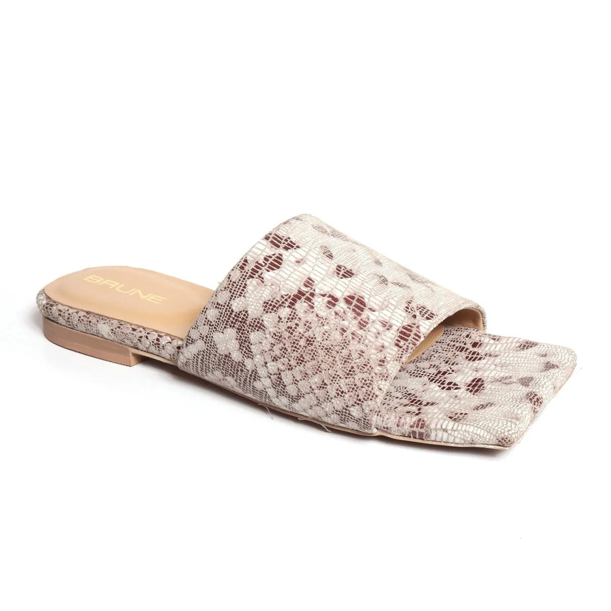 Snake Print Leather Squared Toe Ladies Slide-In Slippers by BRUNE & BARESKIN