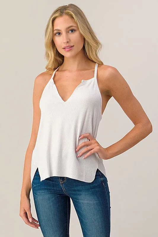 Ribbed Knit Cami with Center Split