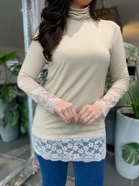 Stone Lace Trim Top with Long Sleeve - Ruth