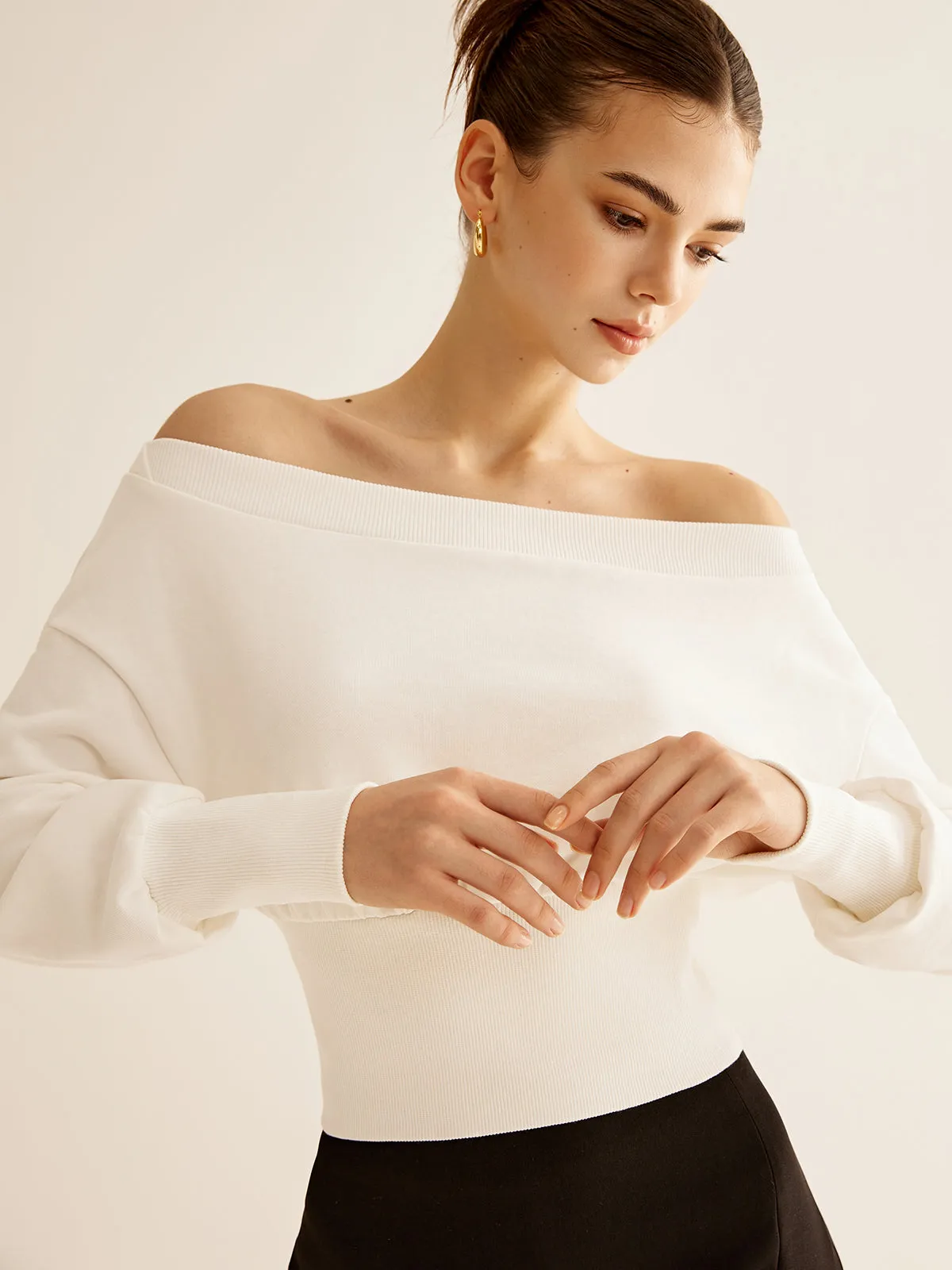 Straight Shoulder Cinched Sweatshirt