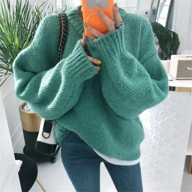 Sweater Women 2020 Autumn Winter Solid O Neck Pullover Korean Style Knitted Long Sleeve Casual Tops